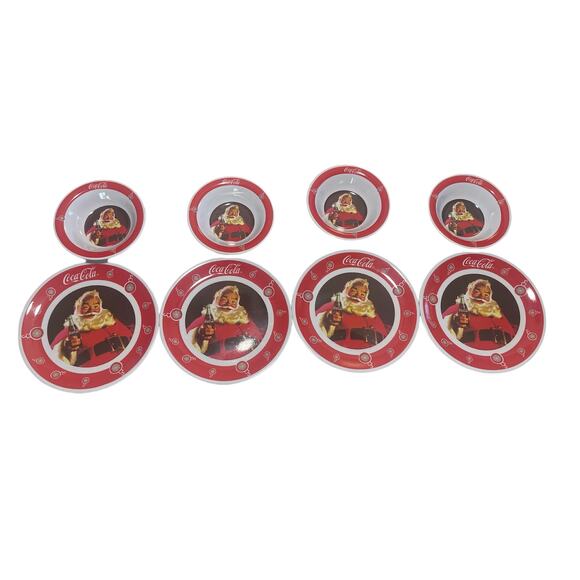 Gibson Melamine Christmas Santa Coca-Cola Dinnerware 4 Plates & Bowls - Picture 15 of 15